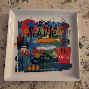 Crate and‎ Barrel Road Trip Seattle Ceramic Appetizer Square Plate